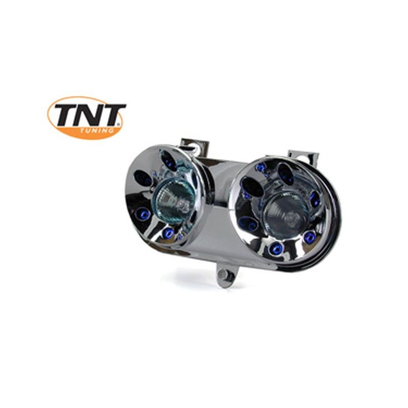 Phare Avant Optique Double TNT Pour Yamaha Nitro / Aerox - Style Carbone Avec LEDs Bleues - Halogène + LED